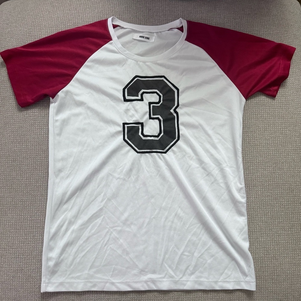 Anine Bing White Raglan Tee with Maroon Sleeves women XS